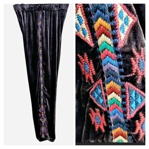 NEW Johnny Was Ruah Velour Silk Embroidered Joggers Purple Medium